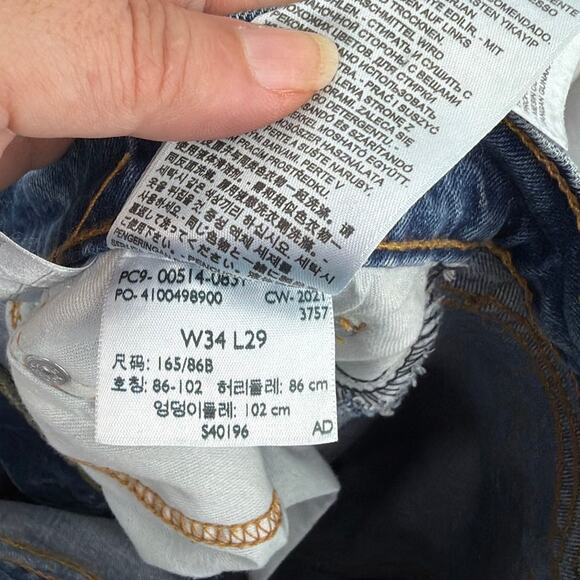 Levi's 514 Slim Straight Mens Jeans 34x29 Dad Y2K Normcore Medium Wash Minimal - Picture 9 of 11